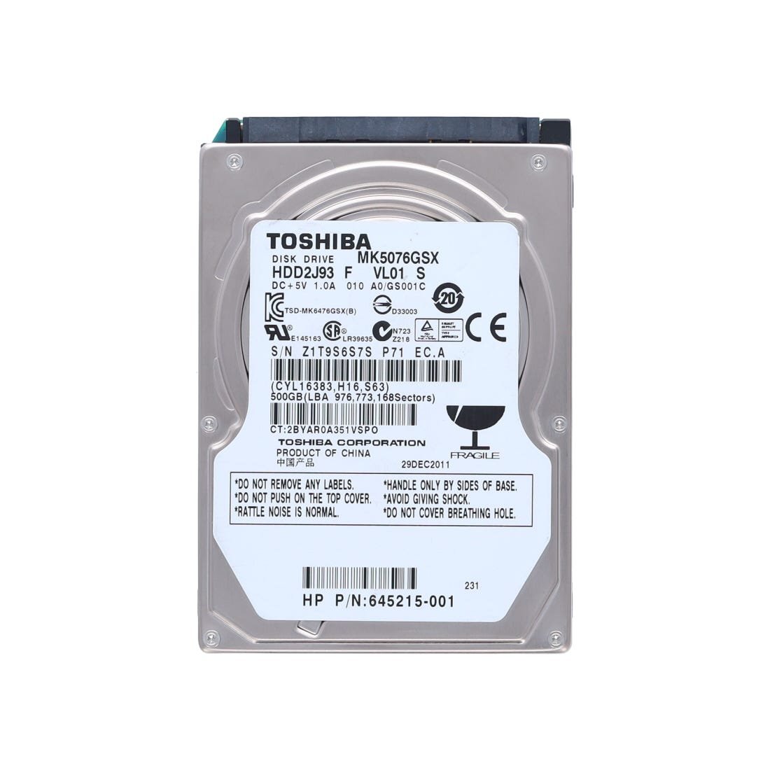 TOSHIBA MK5076GSX 500GB 5.4K 2.5INCH SATA HDD